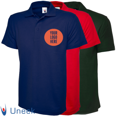 uc105 polo shirt complete with screen print